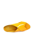 Women's EYE Cross Over Block Heel Leather Mule Sandals L 47 - Mustard Patent