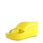 Women's EYE Cross Over Leather Wedge Mule Sandals G 99 - Lemon