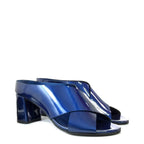 Women's EYE Cross Over Block Heel Leather Mule Sandals L 47 - Royal Blue Patent
