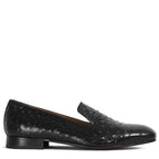 Men's VITELO Ostrich Print Leather Slipper Shoes M 50 - Black Ostrich