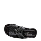 Men's VITELO Ostrich Print Toe Loop Leather Mule Sandals 214-3 - Black