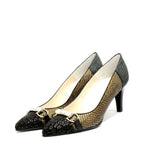 Women's EYE Snake Print Leather Pointed Court Shoes G 126 - Black