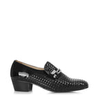 Men's VITELO Woven Cuban Heel Slip-On Leather Shoes M 33 - Black Patent