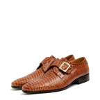 Men's VITELO Snake Print Leather Monk Shoes M 36 - Tan