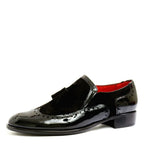 Women's VITELO Brogue Leather & Suede Tassel Loafer Shoes G 29 - Black Patent