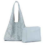 Women's Long & Son Mesh Summer Beach & Shopping Tote Handbag J69010 - Light Blue