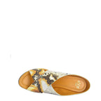 Women's EYE Multi Print Cross Over Wedge Leather Mule Sandals G 100 - Mustard Multi