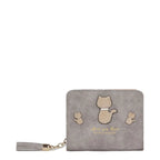 Women's Long & Son Cute Cat Small Credit Card and Purse Wallet with Tassel 12294-C - Light Grey