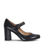 Women's Eye Mary Jane Block Heel Leather Shoes G 130 - Black