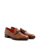 Women's VITELO Croc Print Leather Loafers with Horse Bit Trim Shoes L 3 - Brown Croc