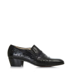 Men's EYE Ostrich Print Cuban Heel Leather Slip-On Shoes M 46 - Black