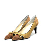 Women's EYE Snake Print Leather Pointed Court Shoes G 126 - Gold