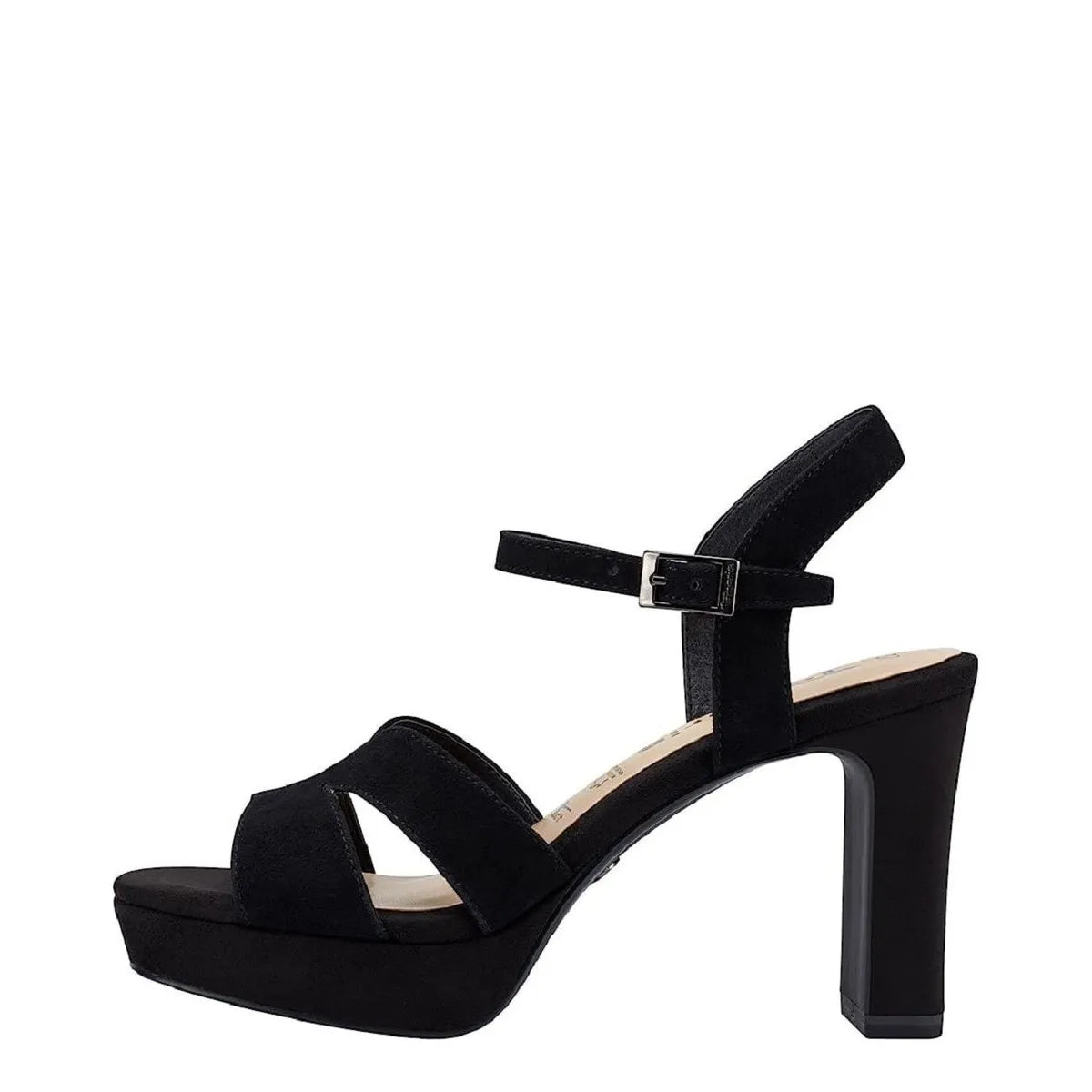 Women&#39;s Tamaris 1-28309-42 Strappy Leather Heeled Sandals - Black