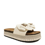 Women's Truffle Collection Tuberose5 Teddy & Bow Flatform Sliders - White