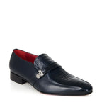 Men's VITELO Smart Leather Print Slip-On Shoes TS 42 A - Navy