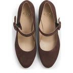 Women's Eye Mary Jane Block Heel Leather Shoes G 130 - Brown Suede