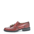 Women's VITELO Brogue & Tassel Leather Loafer Shoes F 68 - Burgundy