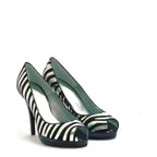 Women's EYE Zebra Print Leather Suede High Heel Shoes G 125 - Black Silver