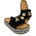 Women's Truffle Collection Tuberose5 Teddy & Bow Flatform Sliders - Black