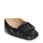Women's Eye Croc Print Leather Court Shoes G 133 - Black