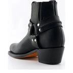 Men's Grinders Harness Lo Leather Cowboy Biker Boots with Leather Sole - Black