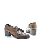 Women's VITELO Tassel & Brogue Leather Loafer Shoes F 66 - Brown