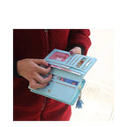 Women's Long & Son Cute Cat Long Credit Card and Purse Wallet with Tassel 12295-C - Light Grey