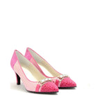 Women's EYE Snake Print Leather Pointed Court Shoes G 126 - Fuschia