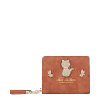 Women's Long & Son Cute Cat Small Credit Card and Purse Wallet with Tassel 12294-C - Brown