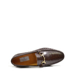 Men's VITELO Snaffle Trimmed Leather Loafer Shoes M 62 - Brown Ostrich