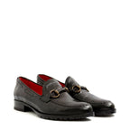 Women's VITELO Croc Print Leather Loafers with Horse Bit Trim Shoes L 3 - Black Croc