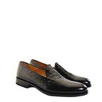 Men's VITELO Ostrich Print Leather Loafer Shoes M 67 - Black Ostrich