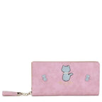Women's Long & Son Cute Cat Long Credit Card and Purse Wallet with Tassel 12295-C - Pink