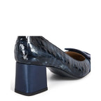 Women's Eye Croc Print Leather Court Shoes G 133 - Navy