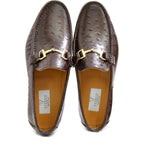 Men's VITELO Snaffle Trimmed Leather Loafer Shoes M 62 - Brown Ostrich
