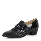 Men's VITELO Woven Cuban Heel Slip-On Leather Shoes M 33 - Black Patent