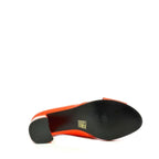 Women's EYE Cross Over Block Heel Leather Mule Sandals L 47 - Orange Patent