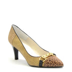 Women's EYE Snake Print Leather Pointed Court Shoes G 126 - Gold