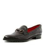Women's VITELO Croc Print Leather Loafers with Horse Bit Trim Shoes L 3 - Black Croc