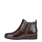 Women's Jo & Joe Walnut Twin Gusset Croc Wedge Heel Ankle Boots - Dark Brown