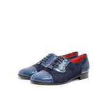 Women's VITELO Lace-up Leather Patent and Suede Brogue Shoes G 63 - Navy Patent
