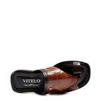 Men's VITELO Croc Print Toe Loop Leather Mule Sandals M 38 - Brown
