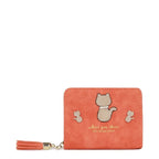 Women's Long & Son Cute Cat Small Credit Card and Purse Wallet with Tassel 12294-C - Orange