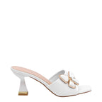 Women's CIARA Toni Butterfly Trim Mid Flared Heel Mules - White