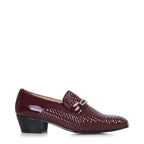 Men's VITELO Woven Cuban Heel Slip-On Leather Shoes M 33 - Burgundy Patent