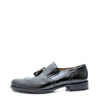 Women's VITELO Brogue & Tassel Leather Loafer Shoes F 68 - Black