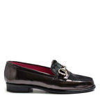 Women's VITELO Pearlised Leather and Horse Hair with Horse Bit Trim Loafer Shoes G 129 - Black