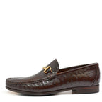 Men's VITELO Snaffle Trimmed Leather Loafer Shoes M 62 - Brown Ostrich