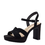 Women's Tamaris 1-28309-42 Strappy Leather Heeled Sandals - Black