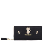 Women's Long & Son Cute Cat Long Credit Card and Purse Wallet with Tassel 12295-C - Black